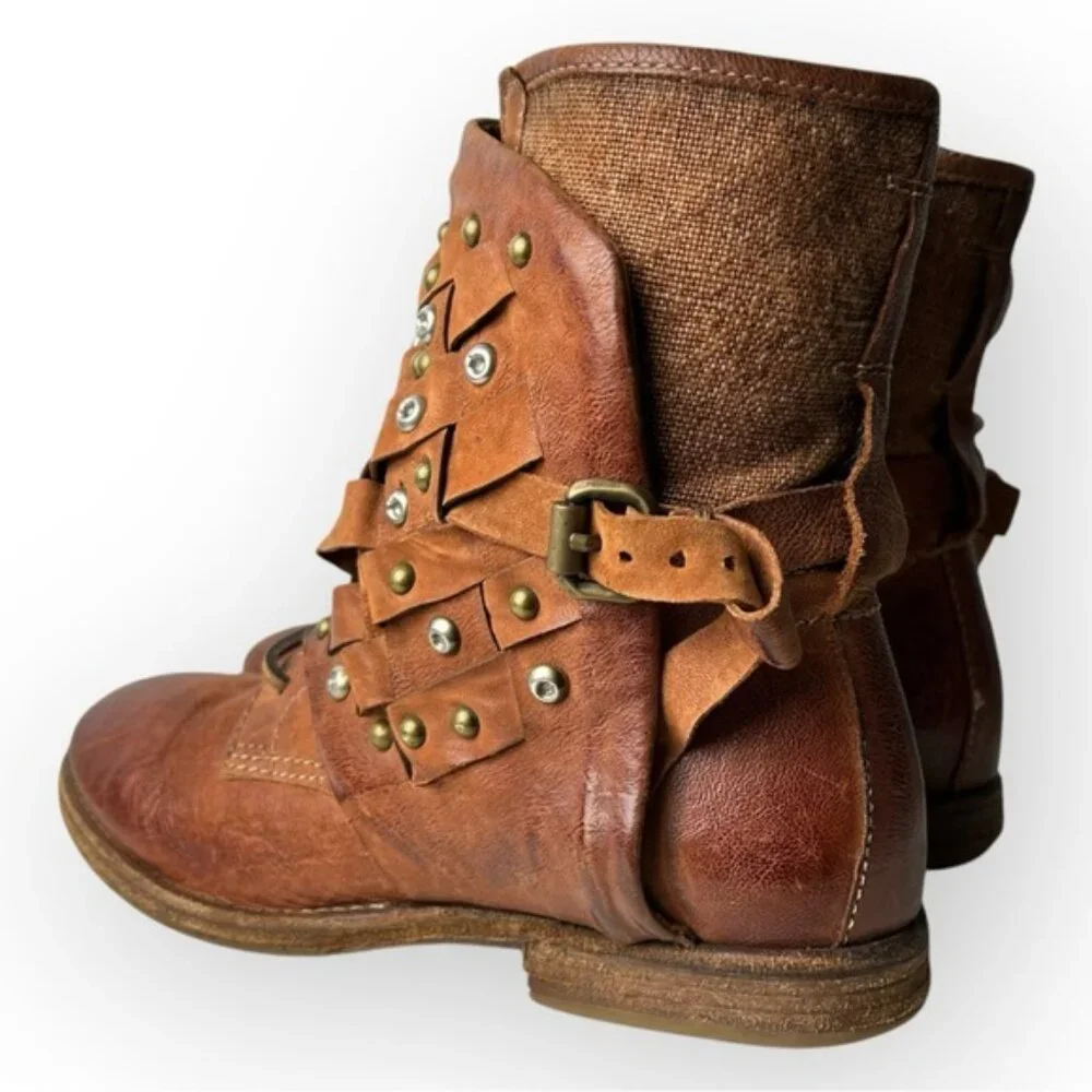A.S.98 Brown Studded Leather Ankle Boots